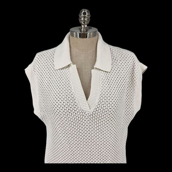 Calvin Klein Size Medium Ivory 100% Cotton Open Weave Sweater Preppy‎ - Picture 1 of 6